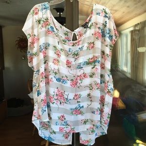 🌸 TORRID Striped Floral Button-back Sheer Top